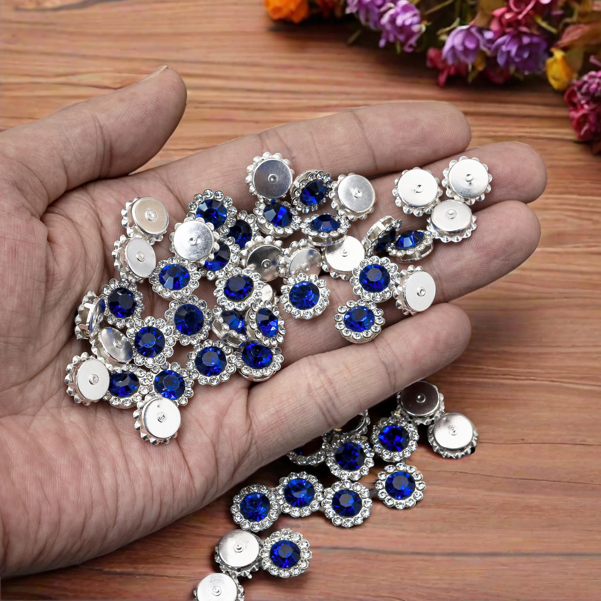 Amazon.com: 50 pcs Rhinestone Embellishments Crystal Button Silver